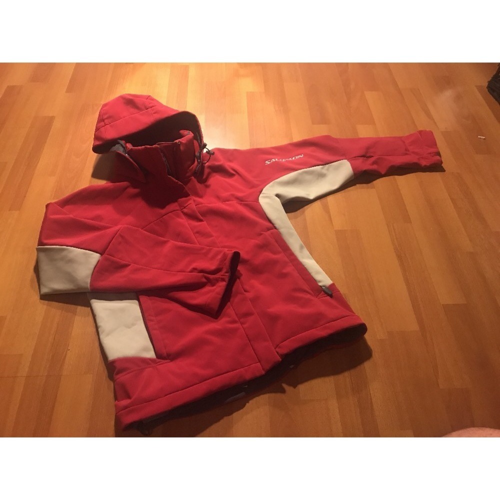 Salomon Womens Softshell Jacket‎ Coat Medium M Red Full Zip Pockets Hooded